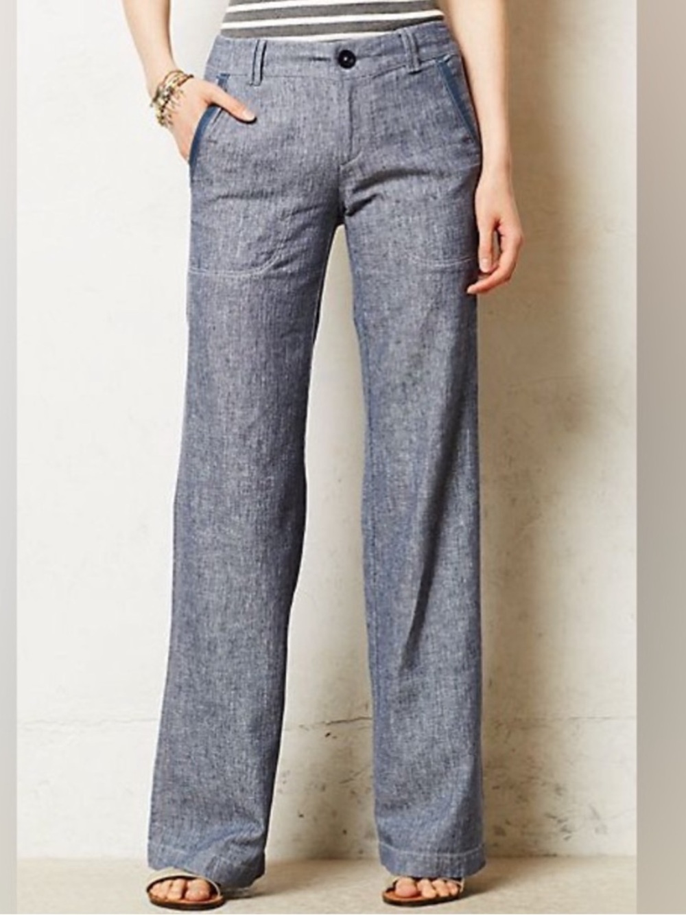 Anthropologie Pilcro and The Letterpress Linen Wide Leg Pants Blue Chambray - 4